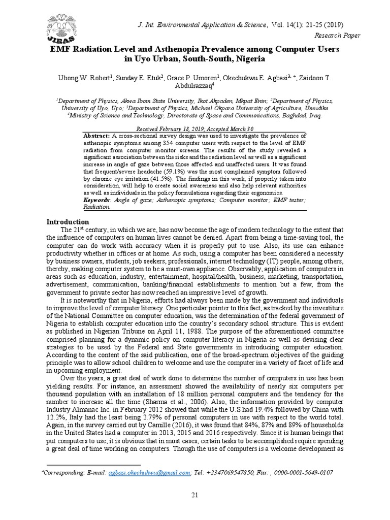 EMF Radiation Level and Asthenopia Prevalence Among Computer Users in