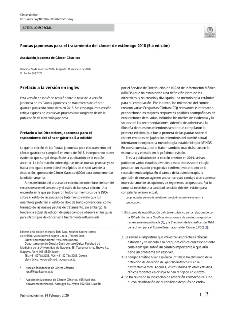 Japanese Gastric Cancer Treatment Guidelines 2018.en - Es T4 | PDF ...