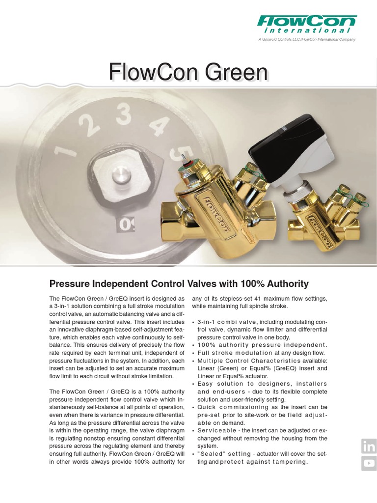 Flowcon Green Pressure Independent Control Valves With 100 Authority PDF Valve Actuator