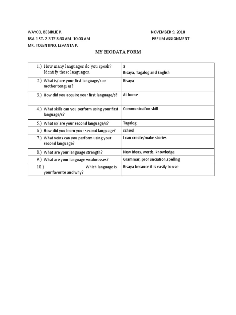 My Language Biography and Skills | PDF