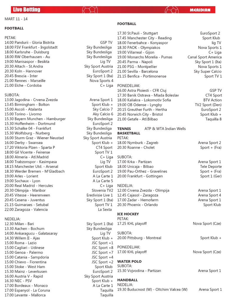 Weekend Sports Broadcast Guide | PDF | Sports Organisations ...