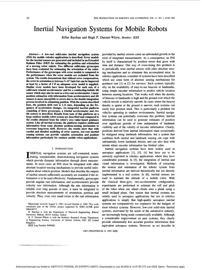 Inertial Navigation Systems For Mobile Robots: Abstract-A | PDF ...