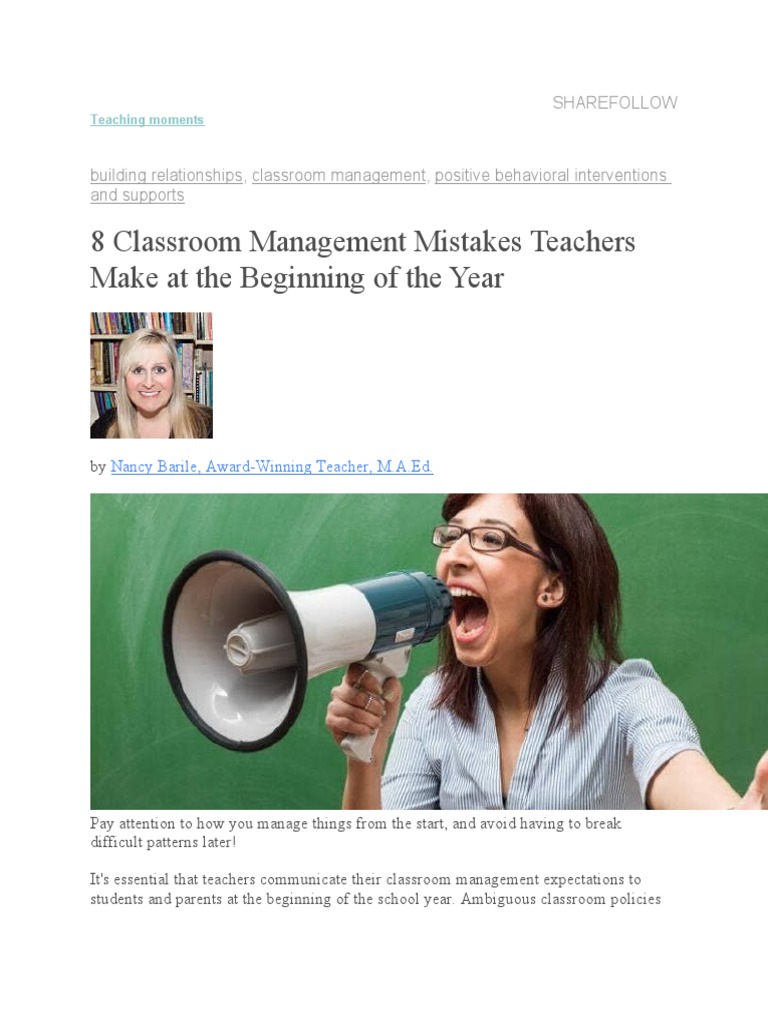 8 Classroom Management Mistakes | PDF | Classroom Management | Teachers
