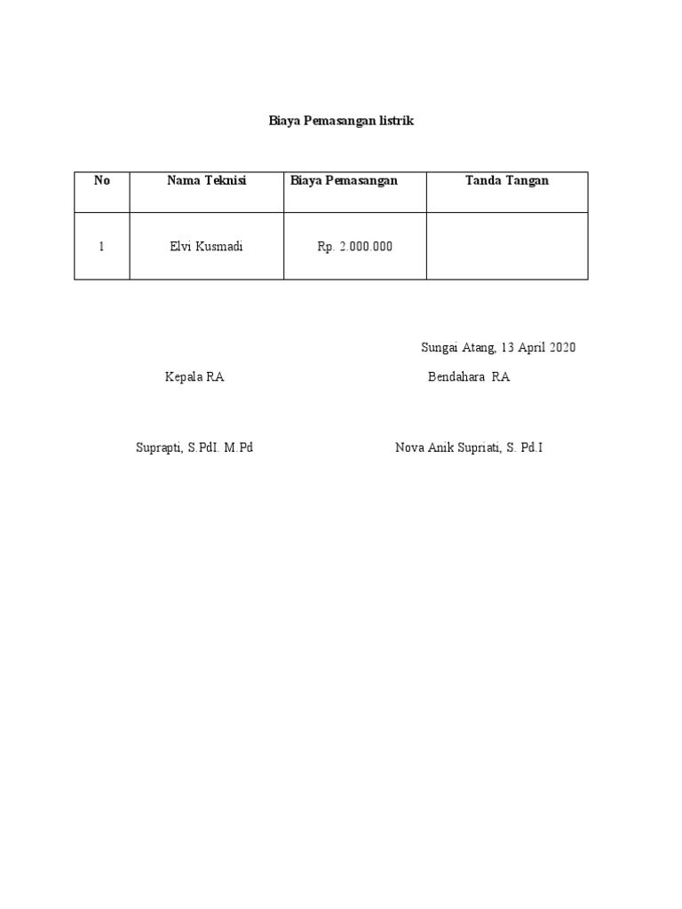 Biaya Pelatihan dan Upah Teknisi | PDF