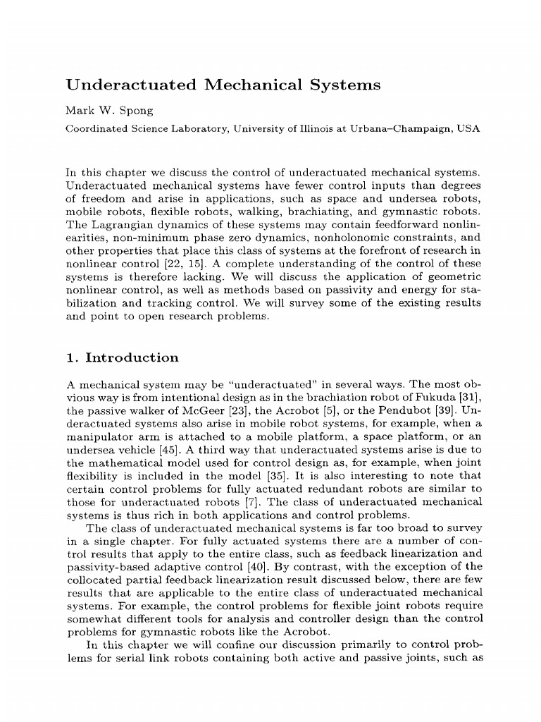 Control of Underactuated Systems | PDF | Dynamical System | Stability ...