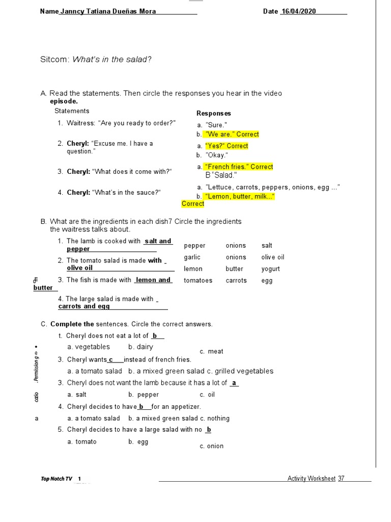 WHAT IS IN THE SALAD Top Notch TV 1 PDF Salad Asian Cuisine