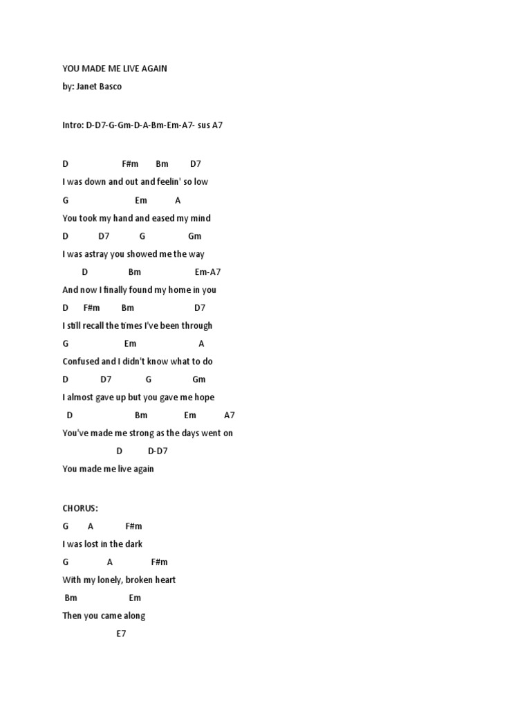 You made me live again ukulele chords pdf