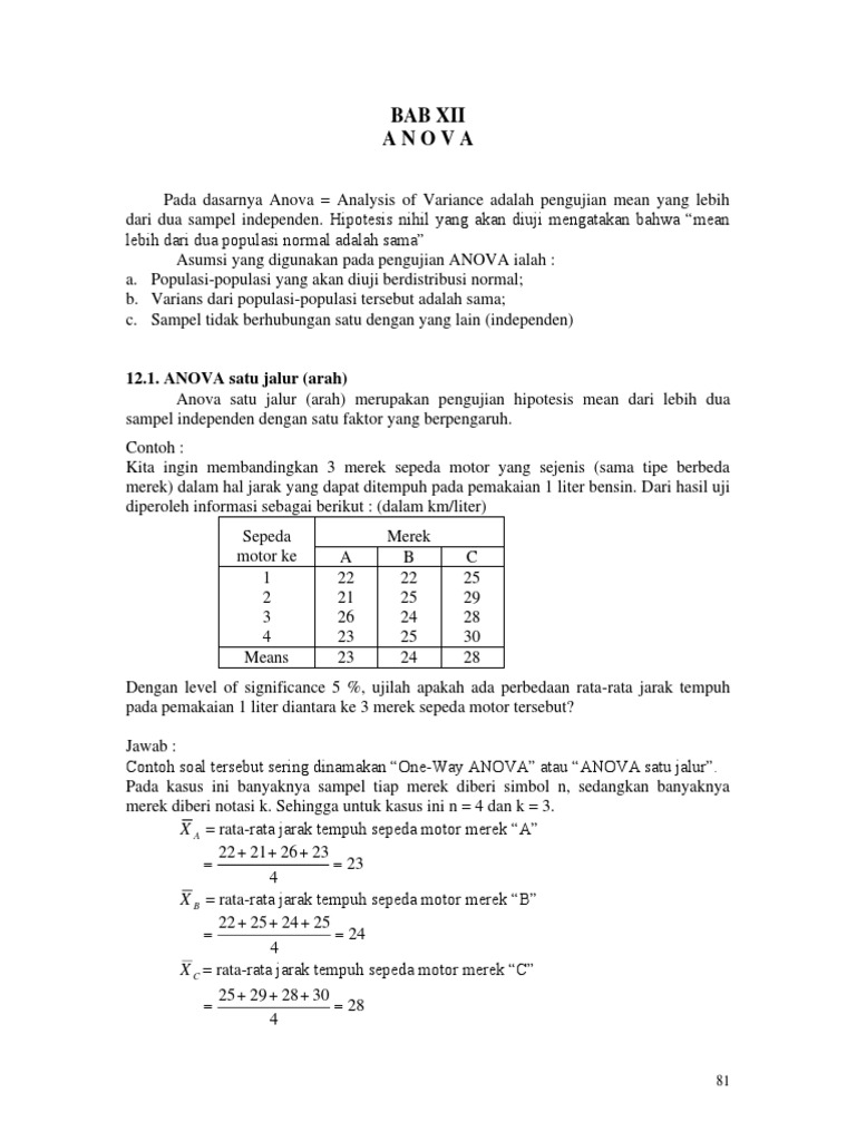 Contoh One-Way ANOVA Sepeda Motor | PDF