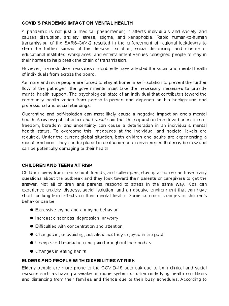 Covid's Impact On Mental Health | PDF | Mental Health | Human Nature