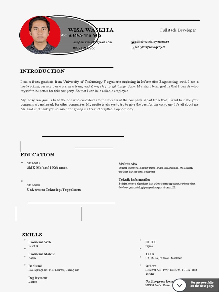 Portofolio Fullstack Developer Informatika | PDF | Seni