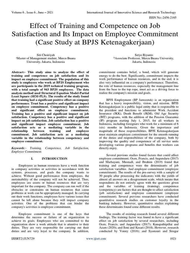Effect of Training and Competence On Job Satisfaction and Its Impact On ...