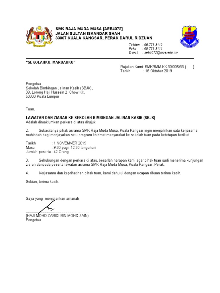 Surat Lawatan Sekolah Bimbingan Jalinan Kasih Pdf