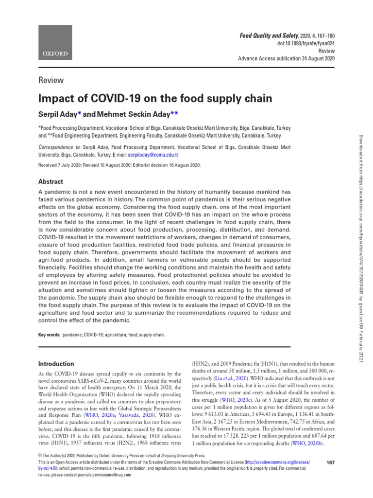 Impact of COVID-19 On The Food Supply Chain | PDF | Foods | Food Security