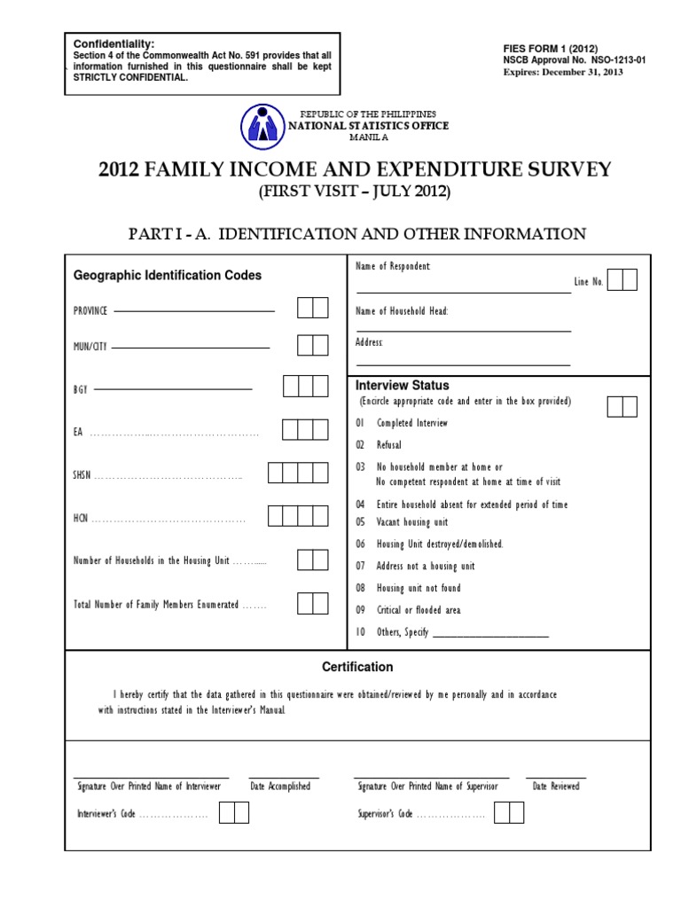 2012 FIES Questionnaire PDF Wheat Seafood