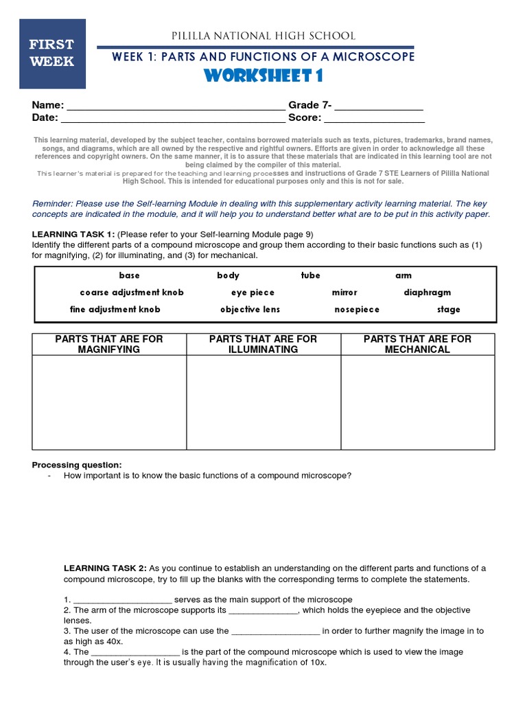 WORKSHEET 1 - Science 7 - Second Quarter - Topic 1 - Micros | PDF ...