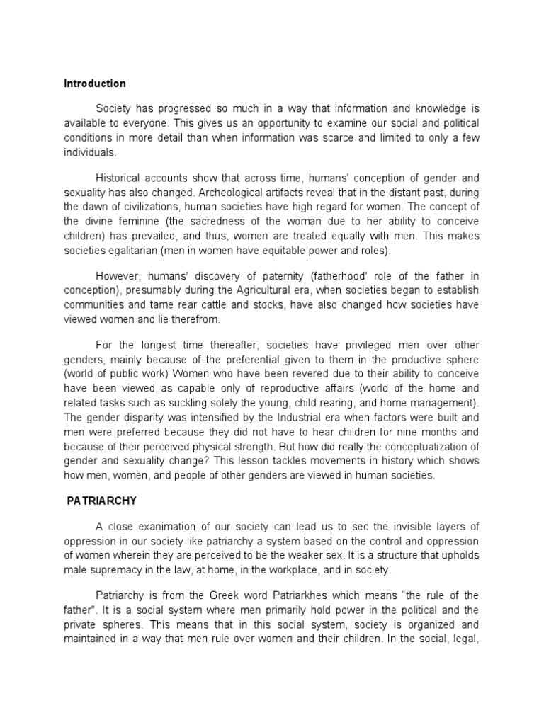 Evolution of Gender and Patriarchy | PDF | Patriarchy | Feminism