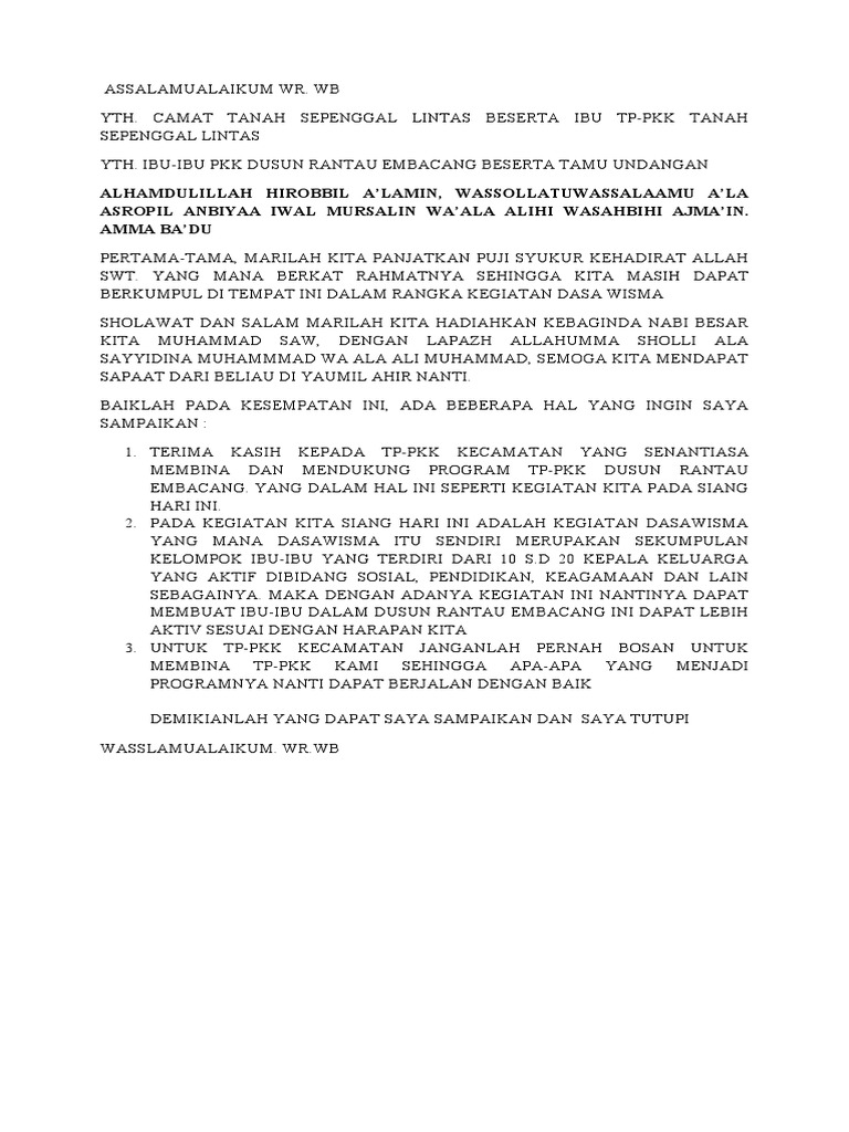 Sambutan Ketua Dasawisma Rantau Embacang | PDF
