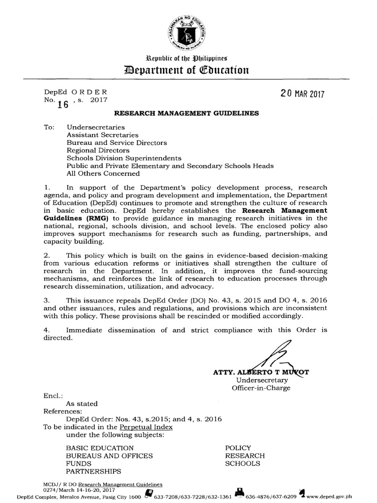 BERF Guidelines DepED Order No 16 S 2017 | PDF
