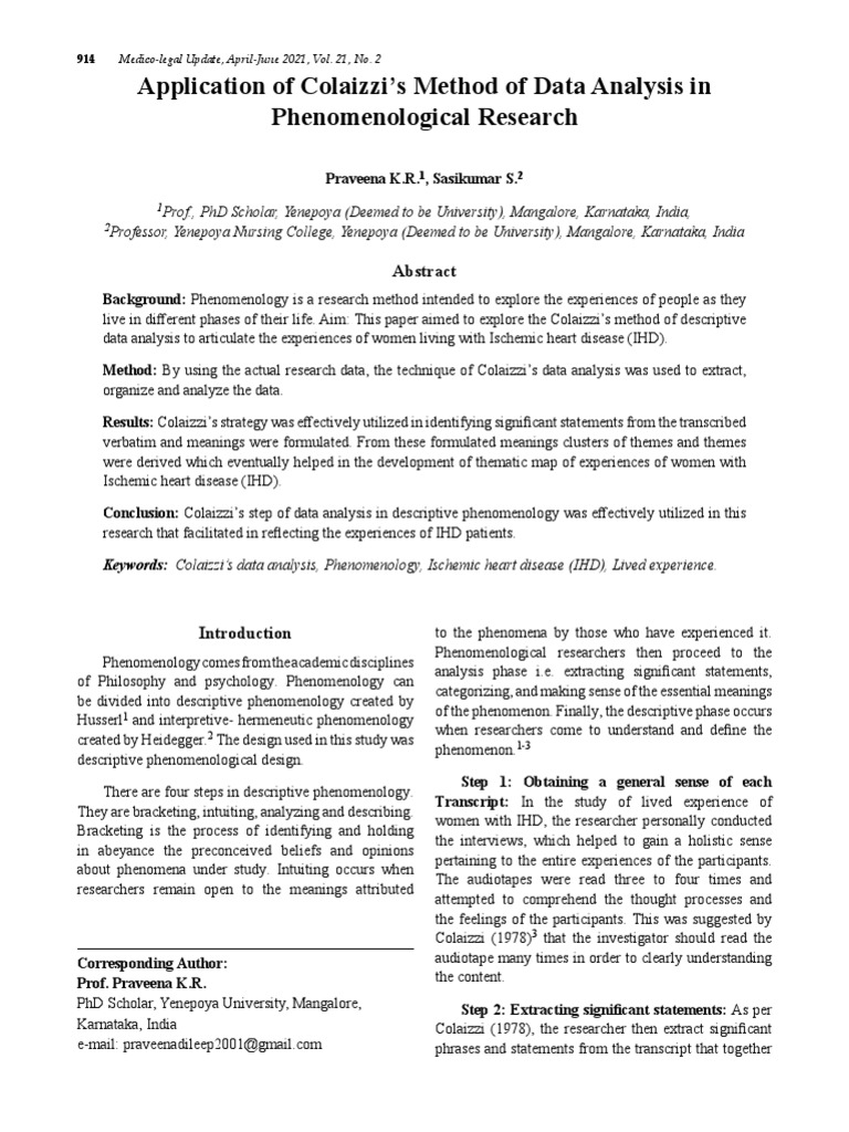 Colaizzi S Method Of Qualitative Data Analysis