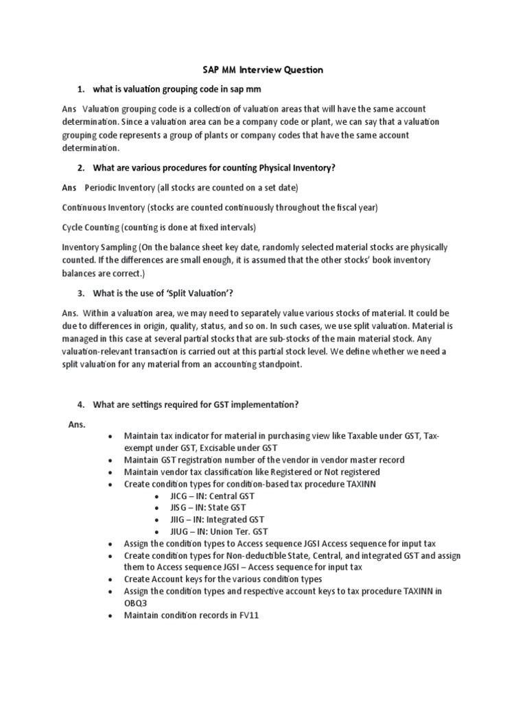 SAP MM Interview Questions & Answers | PDF | Value Added Tax ...