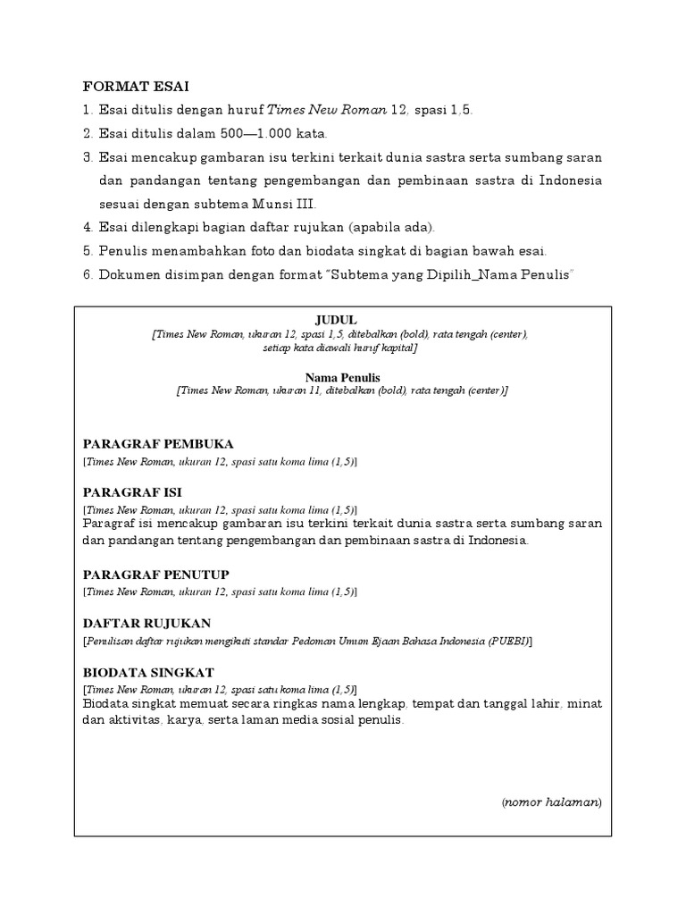 Format penulisan esai kemendikbud pdf