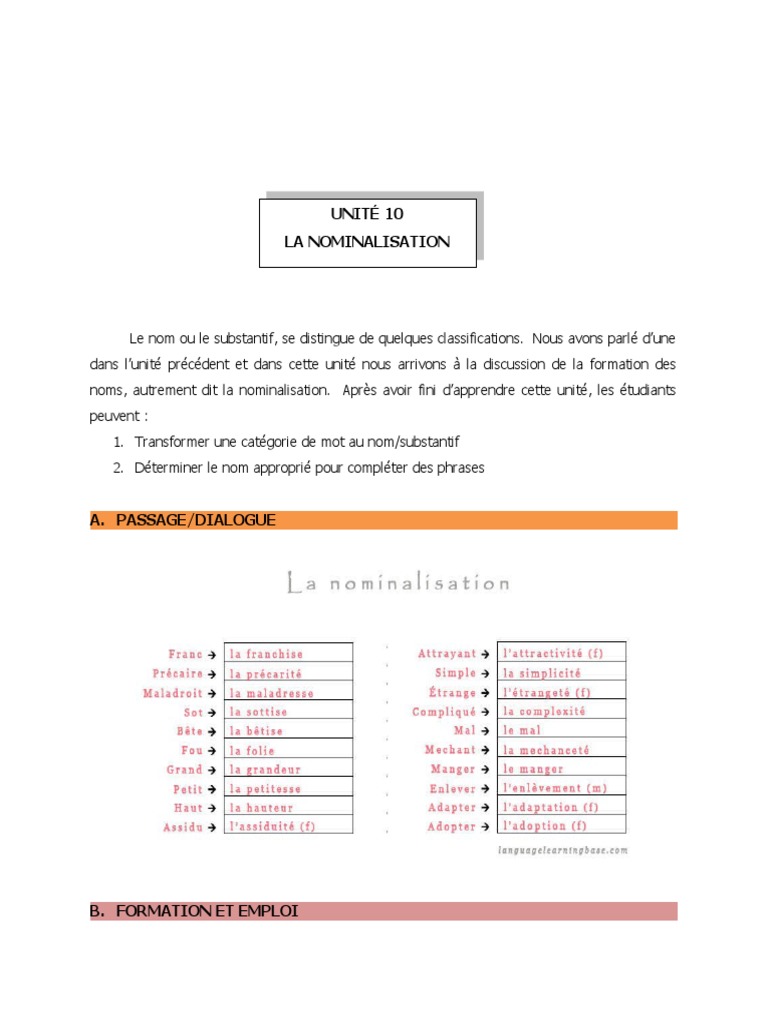 La Nominalisation en Français | PDF | Nom (grammaire) | Genre grammatical