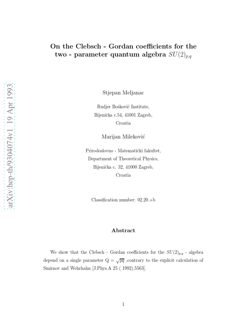 1993 (Meljanac, Milekovic) On The ClebschGordan Coefficients For The