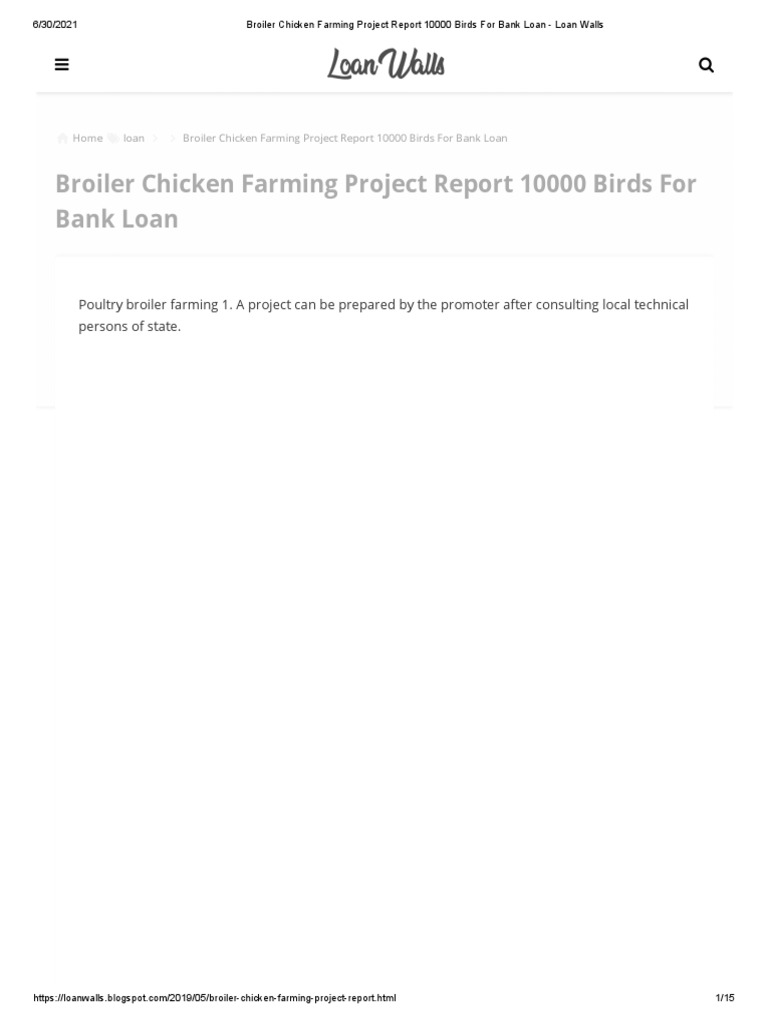 Broiler Chicken Farming Project Report 10000 Birds For Bank Loan PDF
