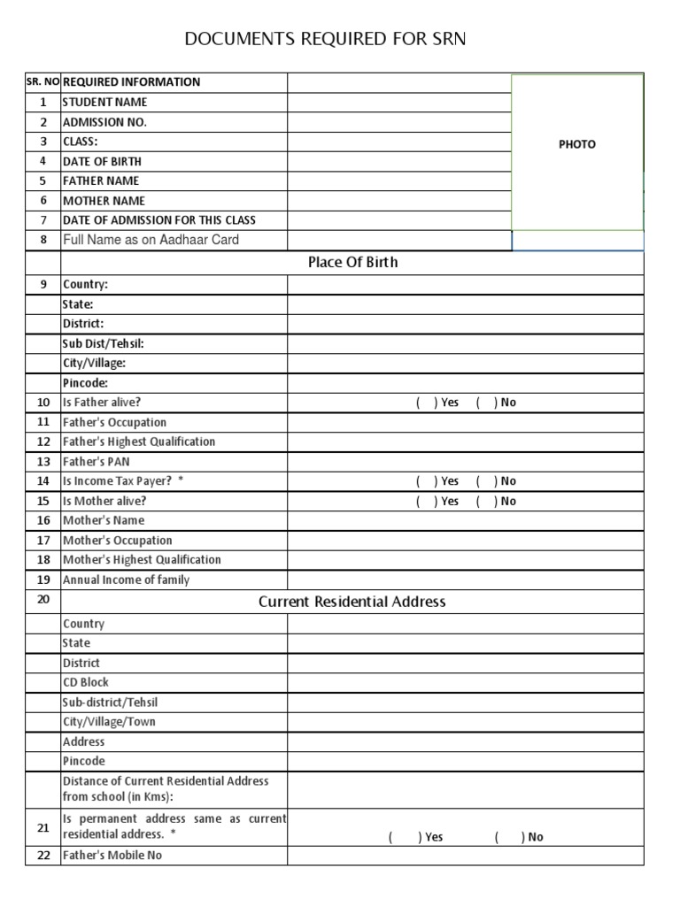 SRN Number Documentation Guide | PDF