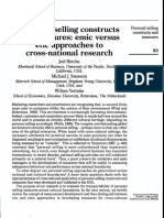 Personal Selling Constructs and Measures: Emic Versus Etic Approaches To Cross-National Research