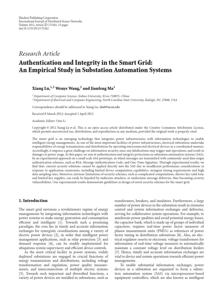 Authentication and Integrity in The Smart Grid An | PDF | Electrical ...