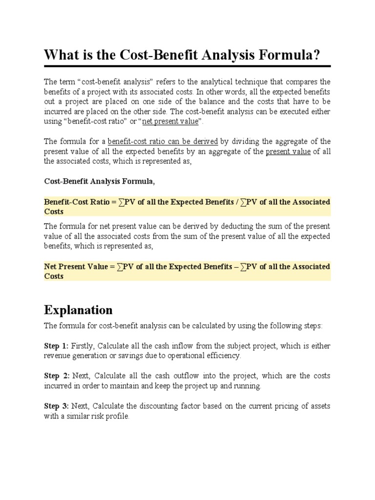 What Is The CostBenefit Analysis Formula? Explanation Descargar