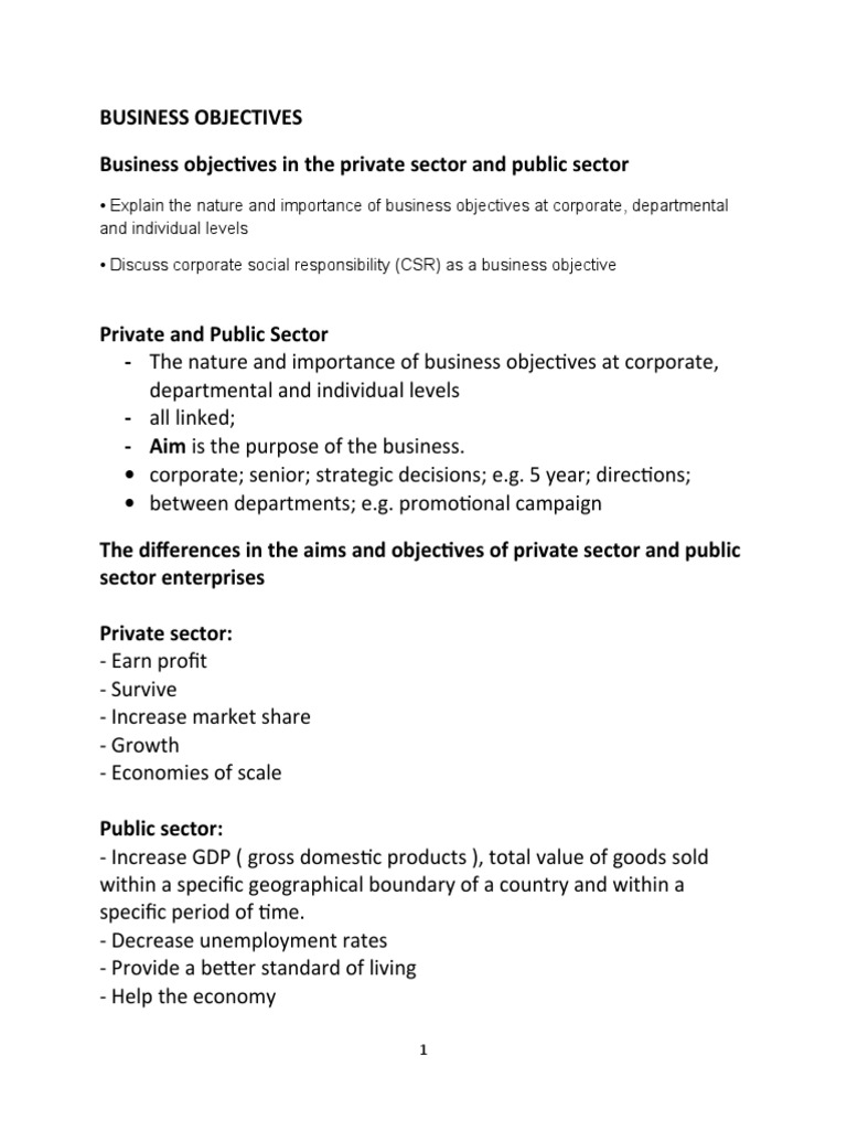 Business Objectives in Private and Public Sectors | PDF | Goal ...