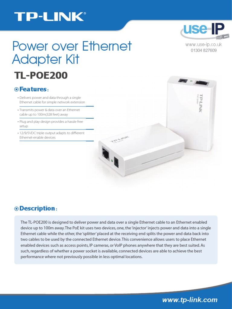 Tplink Tlpoe200 Power Over Kit With Adjustable Power Output