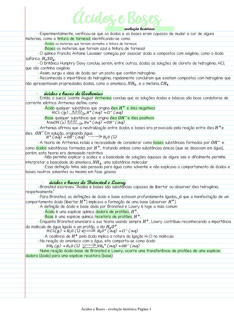 Resumo sobre ácidos e bases, PDF, Precipitação (Química)