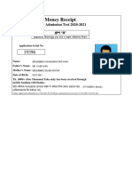 Money Receipt: BUET Admission Test 2020-2021