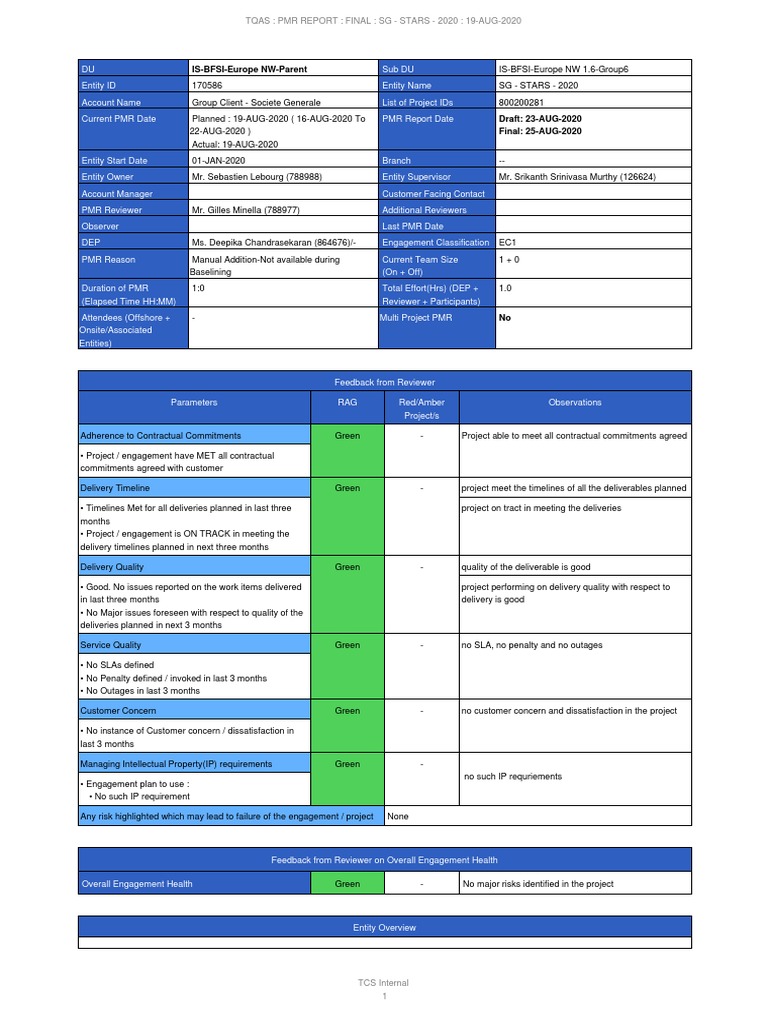 TQAS PMR Report for SG - STARS - 2020 Project: Final Report for 19 ...