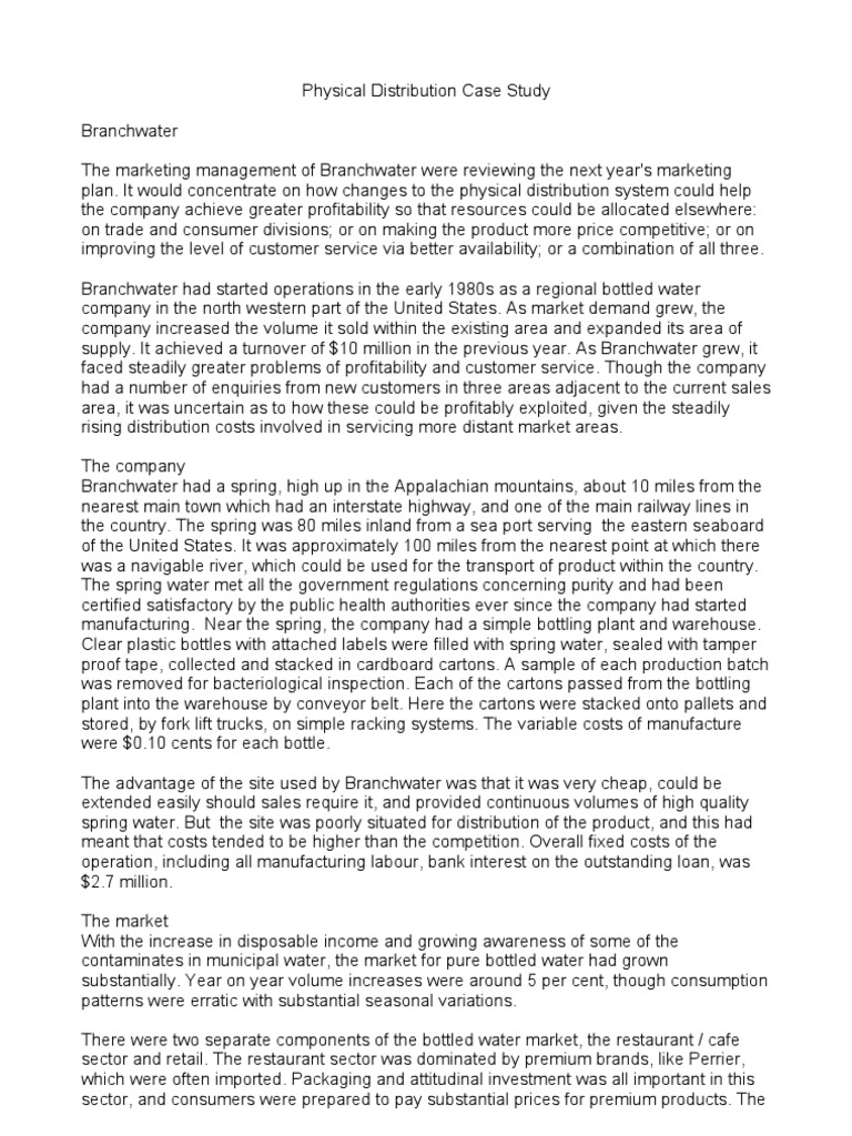 Physical Distribution Case Study PDF Bottled Water Retail