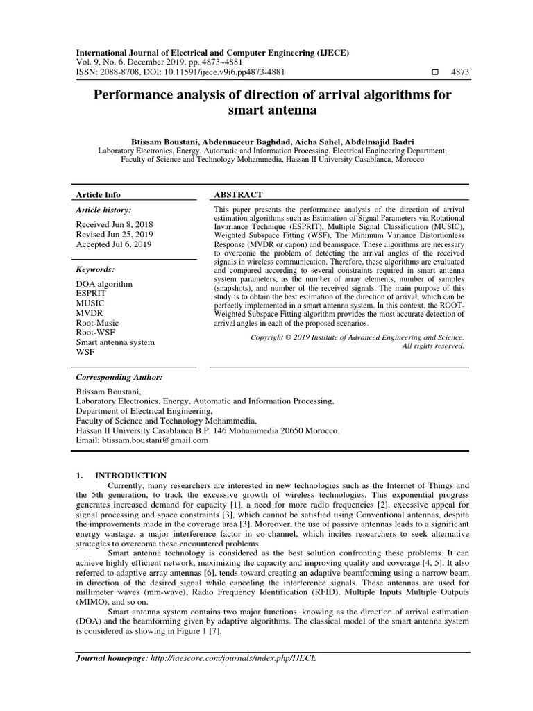 Performance Analysis of Direction of Arrival Algorithms For Smart ...