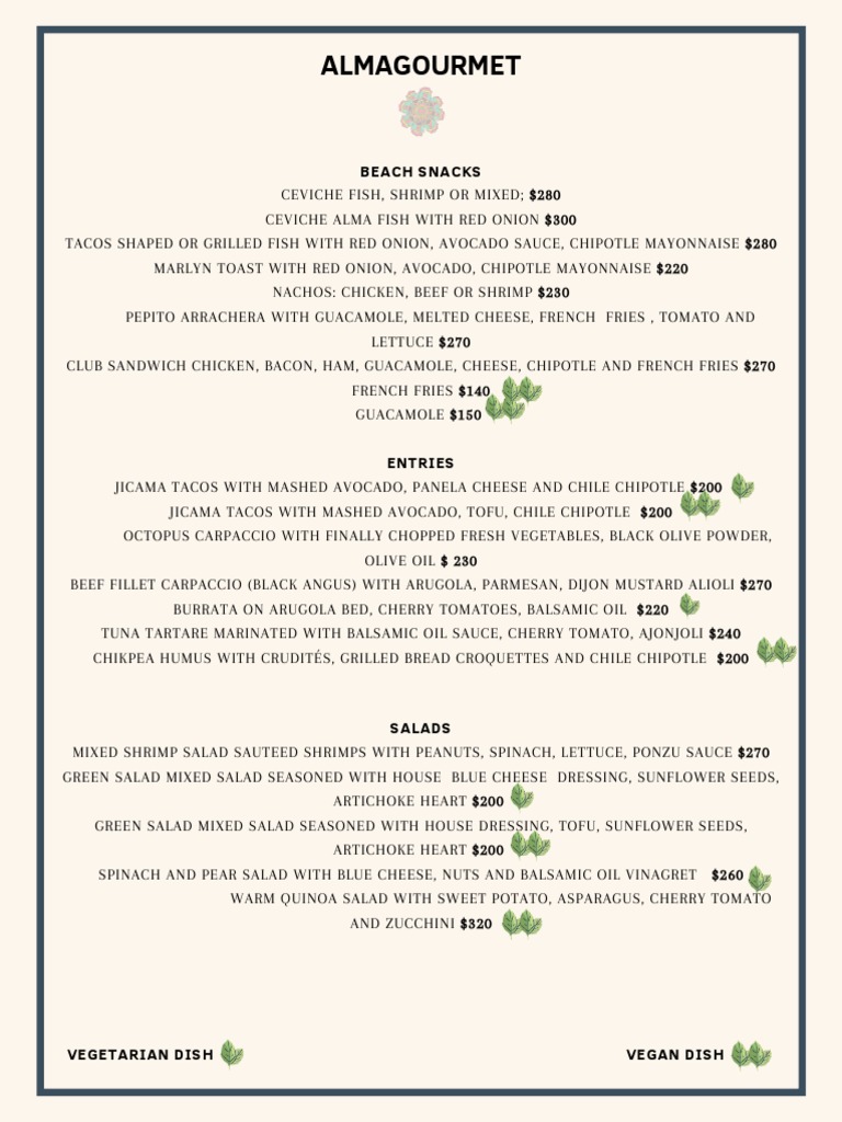 Almagourmet Beach Snacks and Menu | PDF