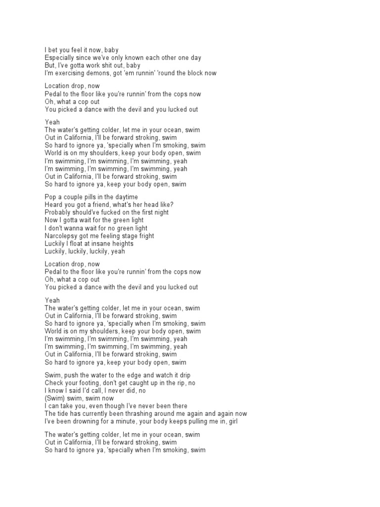 Swim Lyrics PDF