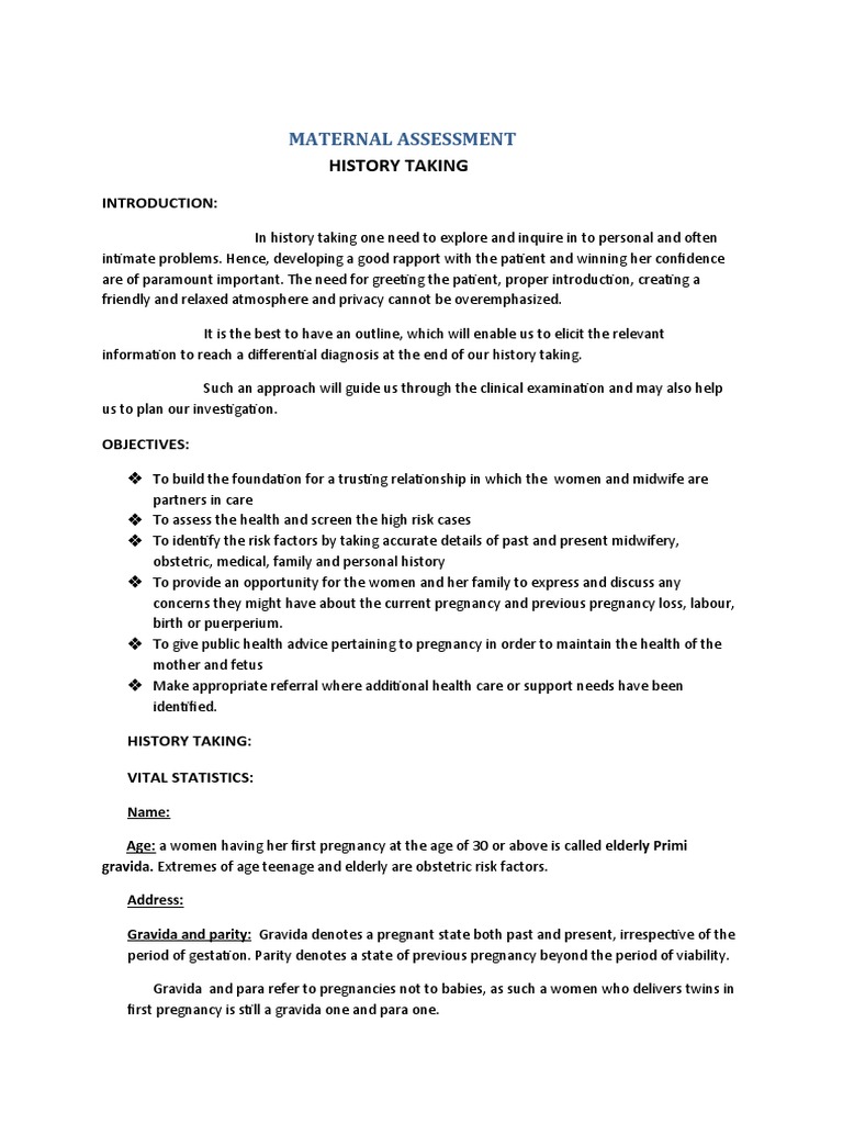 Maternal History Taking Guidelines | PDF | Pregnancy | Abdomen