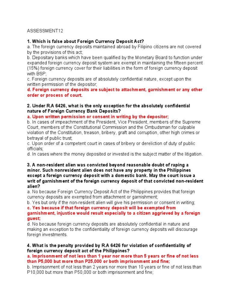 Foreign Currency Deposit Act Overview | PDF | Banks | Banking