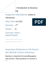 Course Title: - Assignment Submitted By: Introduction To Business and Marketing: Anees Ur Rehmaman. Cu-1121 2: A