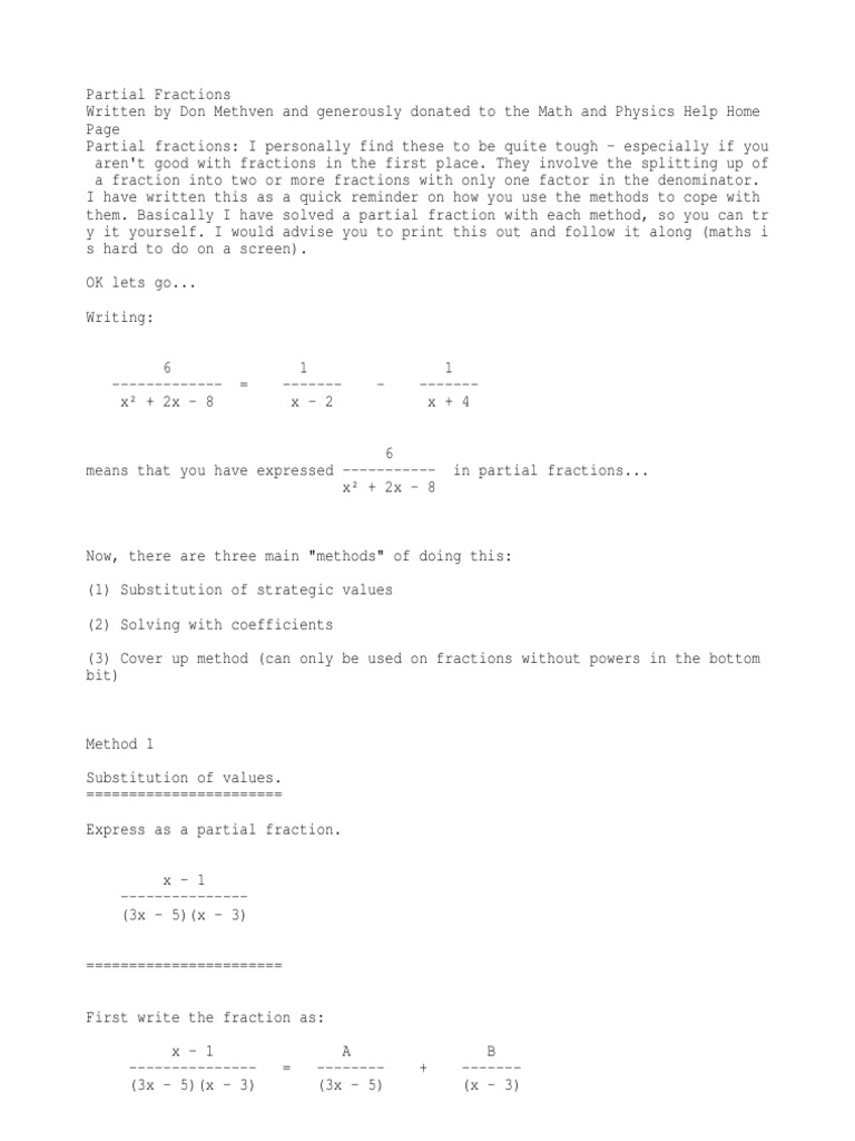 Understanding Partial Fractions Methods | PDF | Fraction (Mathematics ...