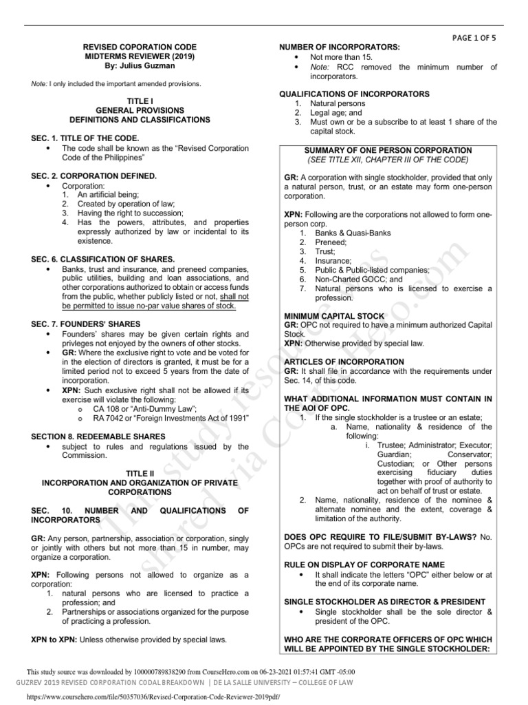 Revised Corporation Code Overview 2019 | PDF | Board Of Directors ...