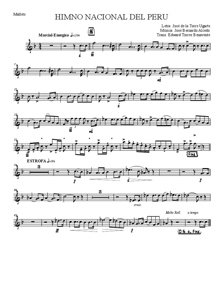 Partitura del Himno Nacional del Perú | PDF | Patriotismo | Musica ...