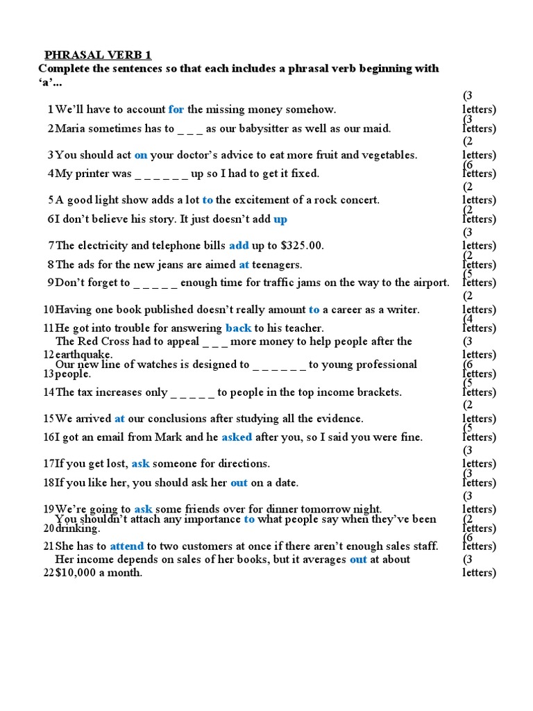 Phrasal Verb 1 Complete The Sentences So That Each Includes A Phrasal Verb Beginning With A'.. PDF