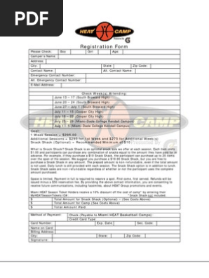 Basketball Camp Registration Form