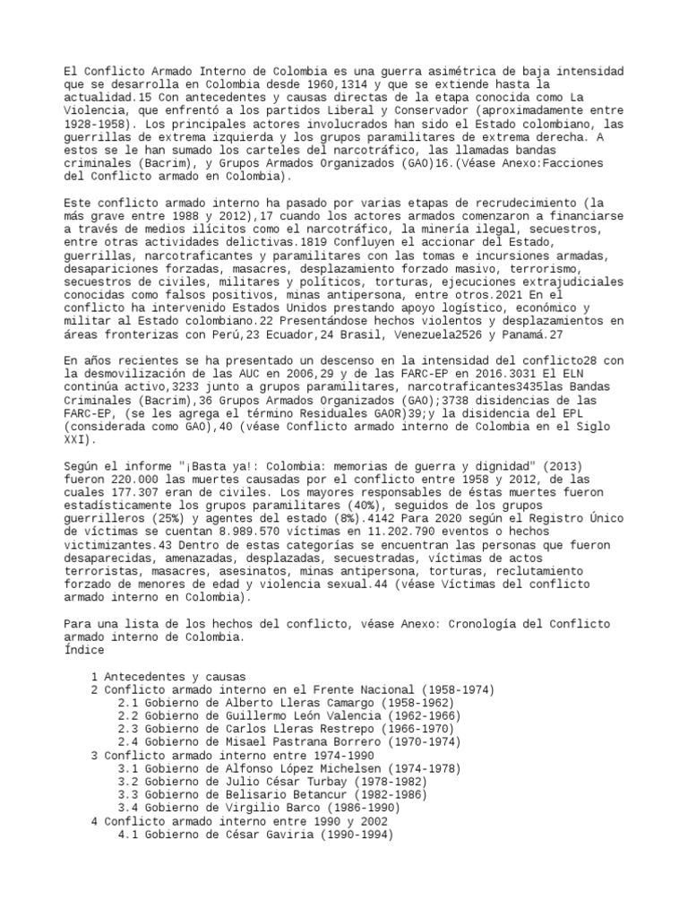 Conflicto Armado en Colombia: Historia y Víctimas | PDF | Colombia ...
